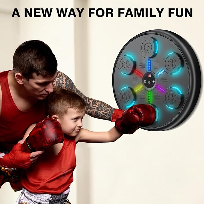 Music Boxing Machine, 2025 Upgrade Boxing Music Workout Machine for Adults Women Kids, Smart Bluetooth Boxing Music Trainer, Wall Mounted Musical Punching Pad, Boxing Machine with Gloves and Headband