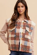 Girls Brown Faux Fur Plaid Button-Up Jacket Soft Winter Coat