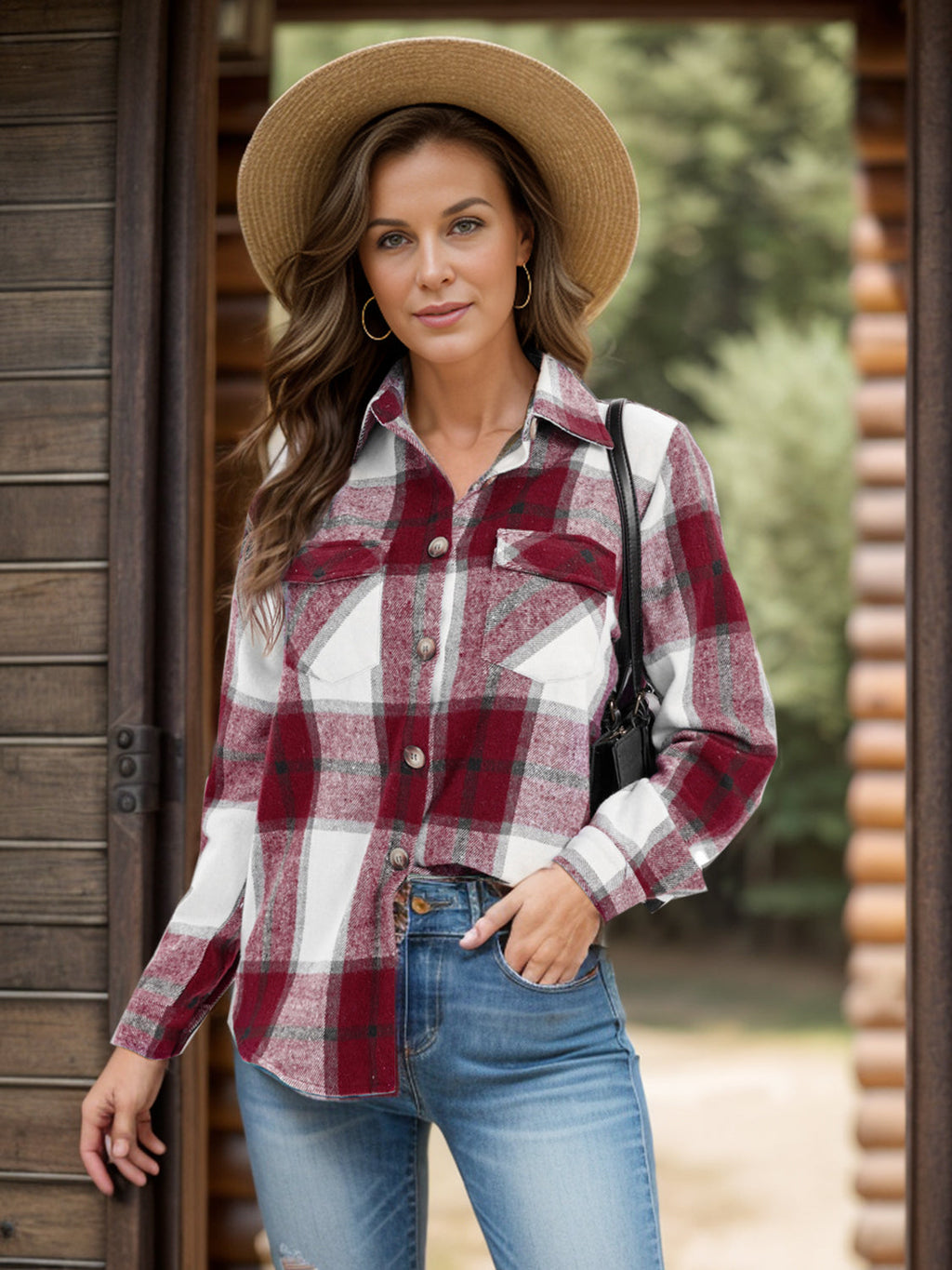 Women's Plaid Shacket with Collar and Chest Pockets - Image 9
