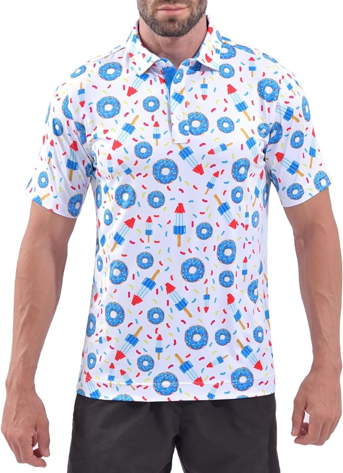 Men's Quick Dry Performance Polo Shirt - Athletic Print Golf Top