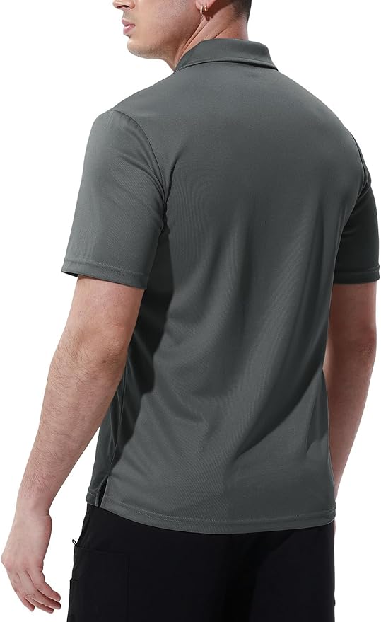 Men's Short Sleeve Quick Dry Polo Shirt with Chest Pocket for Golf