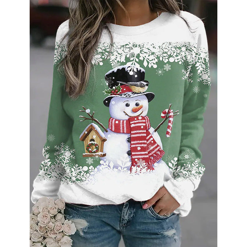 Women's Snowman Printed Panel Loose Sweater