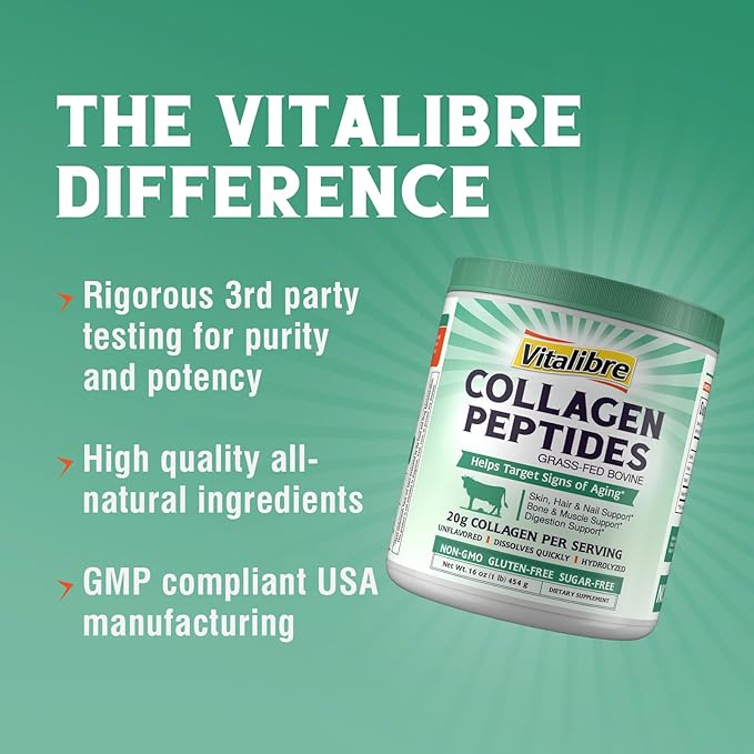 Bovine Collagen Peptides Powder for Women and Men, Grass-Fed Hydrolyzed Collagen Protein Type I & III, Skin, Hair, Nails, Bones, Digestion, Unflavored, Non-GMO, Keto & GF, 22 Servings, 16oz