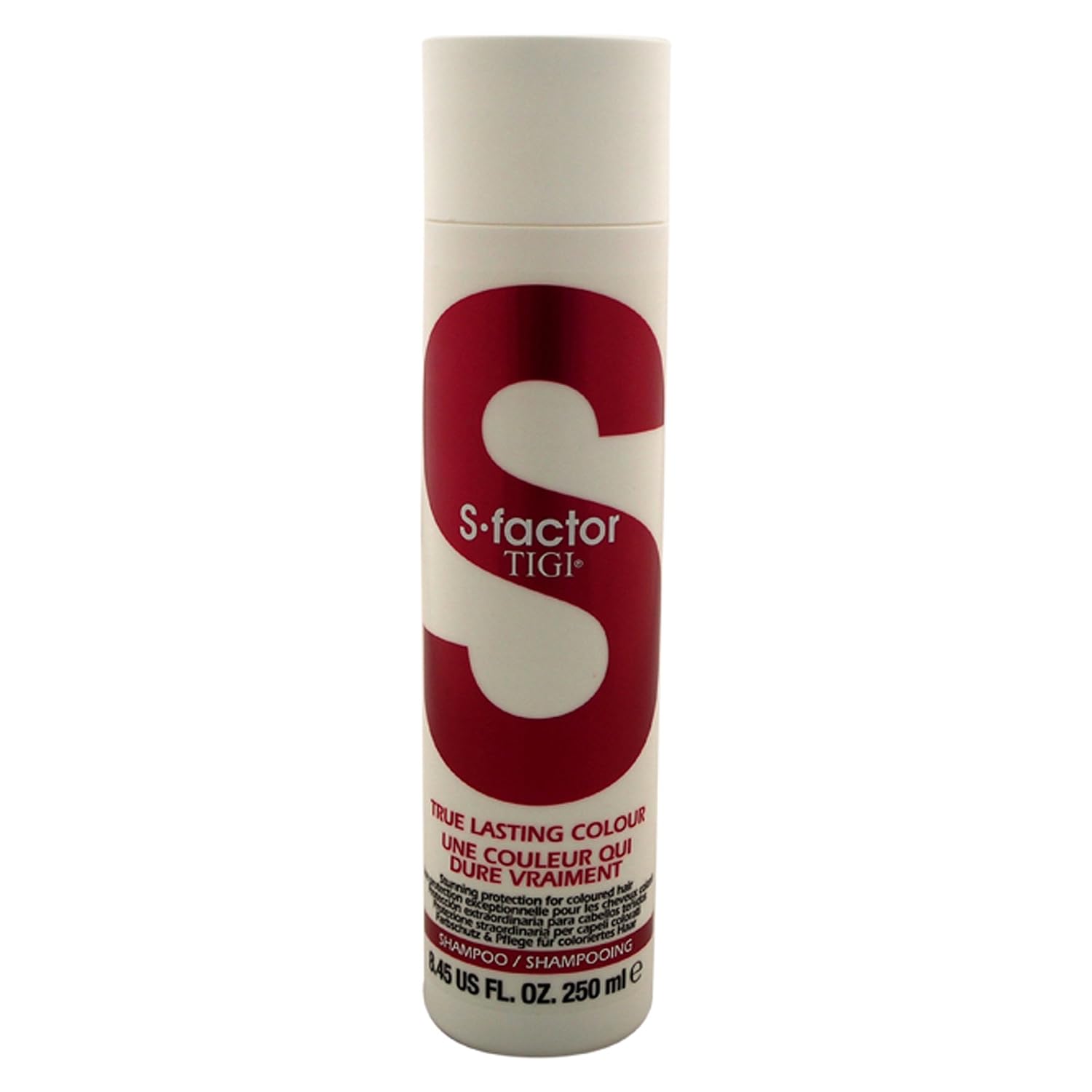 TIGI S-Factor True Lasting Colour Shampoo in white and red packaging