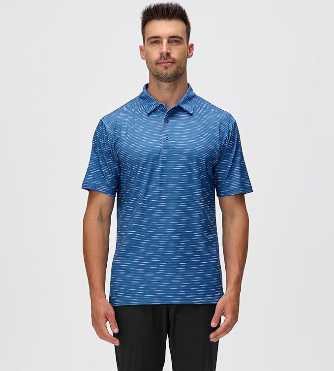 Men's Jacquard Striped Performance Polo - Moisture Wicking Golf Shirt