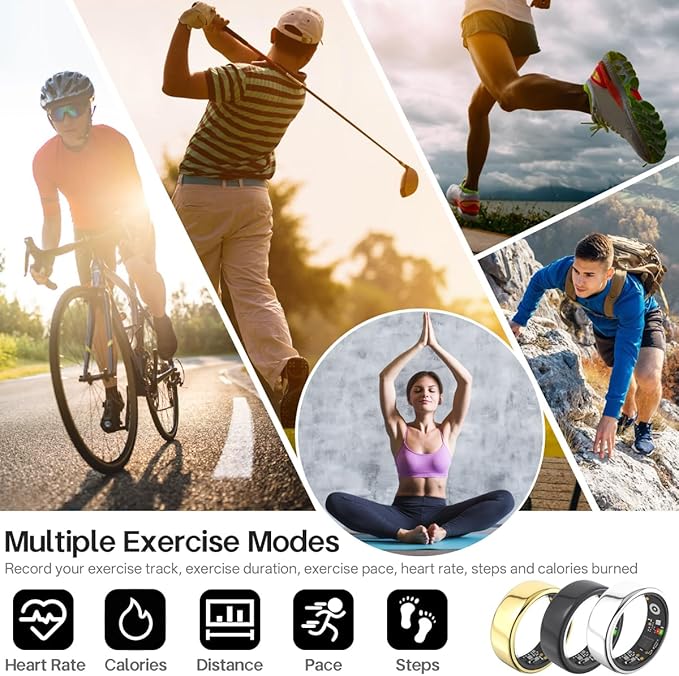 Smart Rings for Women Men,Fitness Tracker Ring,Heart Rate,Blood Oxygen,Blood Pressure,Step Tracker,Sleep Monitoring,No Subscription Fee,IP68 Waterproof Smart Ring for iphone&Android(Black 13)