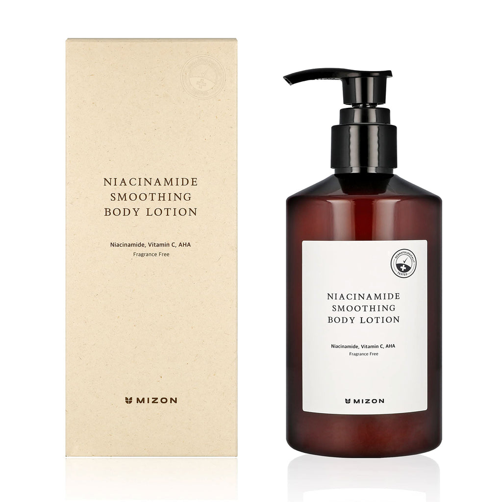 Bottle of MIZON Niacinamide AHA Smoothing Body Lotion 10.14 oz