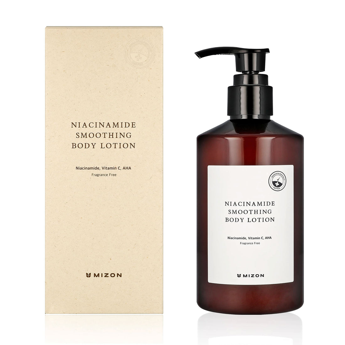 Bottle of MIZON Niacinamide AHA Smoothing Body Lotion 10.14 oz
