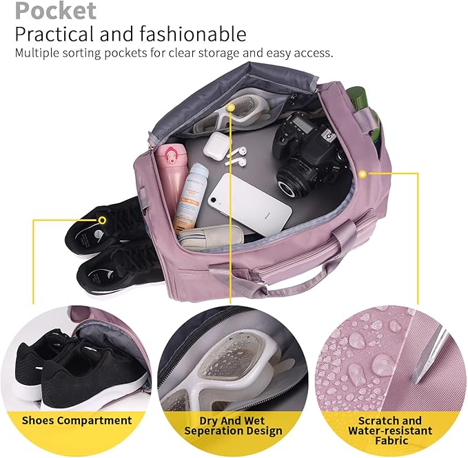 FIORETTO Women's Gym Duffle Bag with Shoes Compartment, 37L Capacity, Ideal for Travel, Gym, Sports, Duffel, Weekender