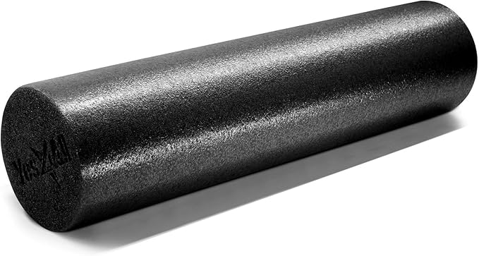 A smooth, medium-firm round PE foam roller used for yoga and stretching exercises