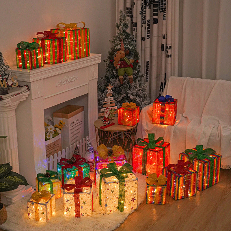 Set of 3 Pre-Lit Christmas Gift Boxes with LED Lights and Bows