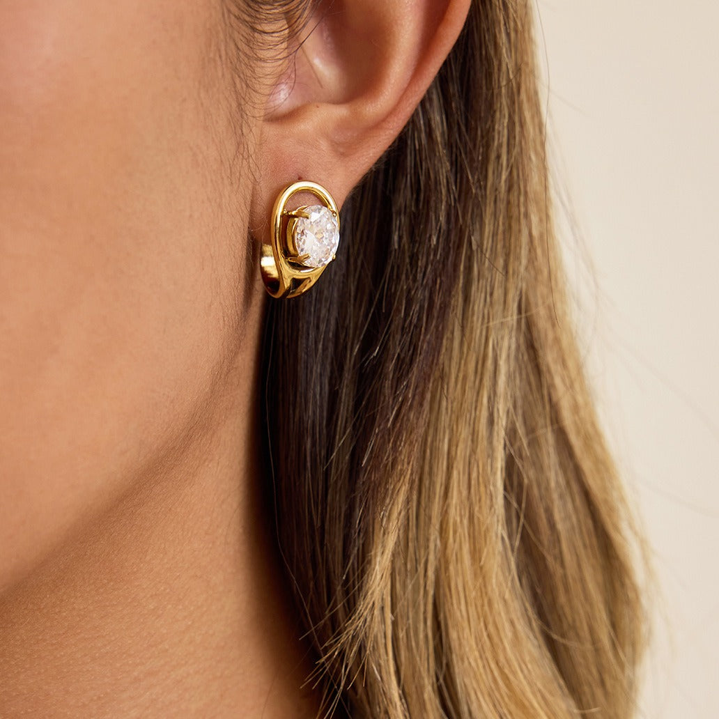 18K Gold Zircon Stud Earrings for Women Minimalist Luxury Jewelry
