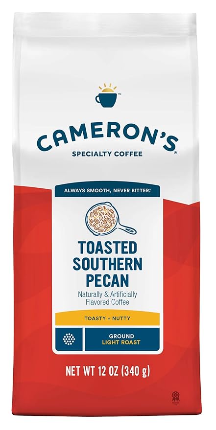 Cameron's Coffee Roasted Ground Coffee Bag, Flavored, Toasted Southern Pecan, 12 Ounce (Pack of 6)