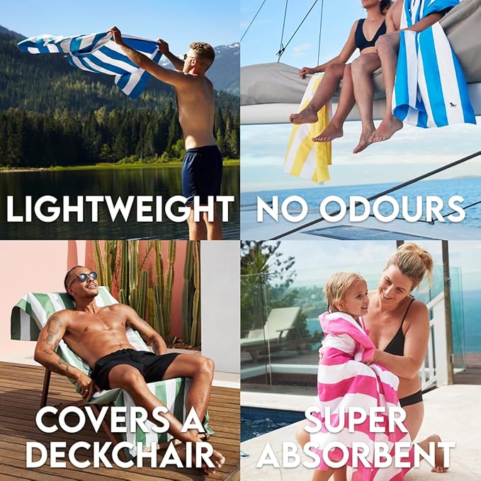 Dock & Bay Beach Towel - Quick Dry, Sand Free - Compact, Lightweight - 100% Recycled - Includes Bag - Cabana Light - Tulum Blue - Extra Large (200x90cm, 78x35)