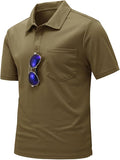 Men's short sleeve quick dry polo shirt with chest pocket and 2-button placket in a classic athletic style.