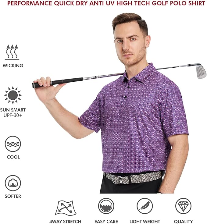 Men's Striped Performance Golf Polo Short Sleeve Moisture Wicking