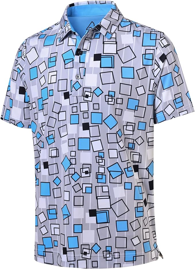 Men wearing a stylish printed short-sleeve performance golf polo shirt