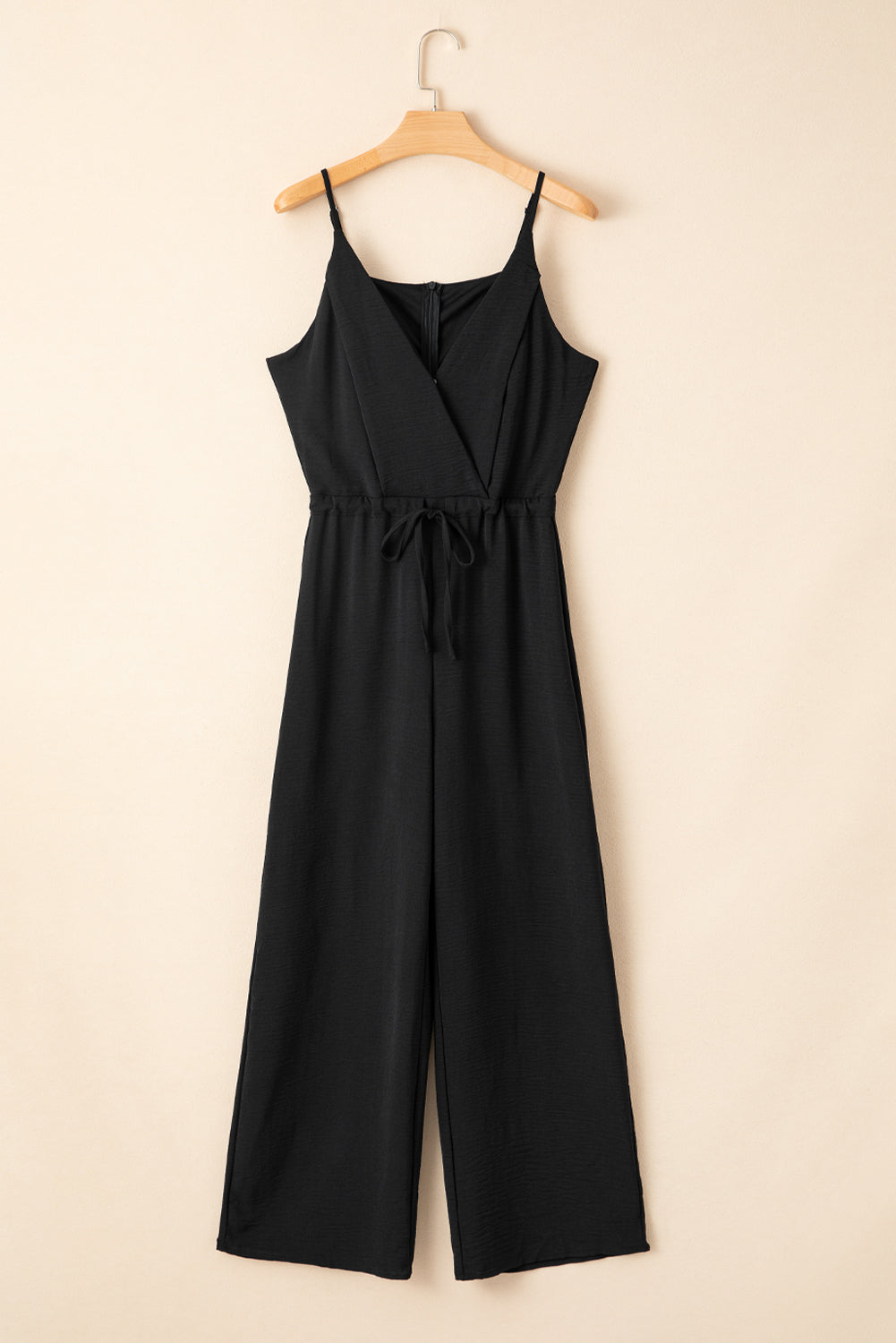 Black Spaghetti Strap Wide Leg Drawstring Jumpsuit - Image 2