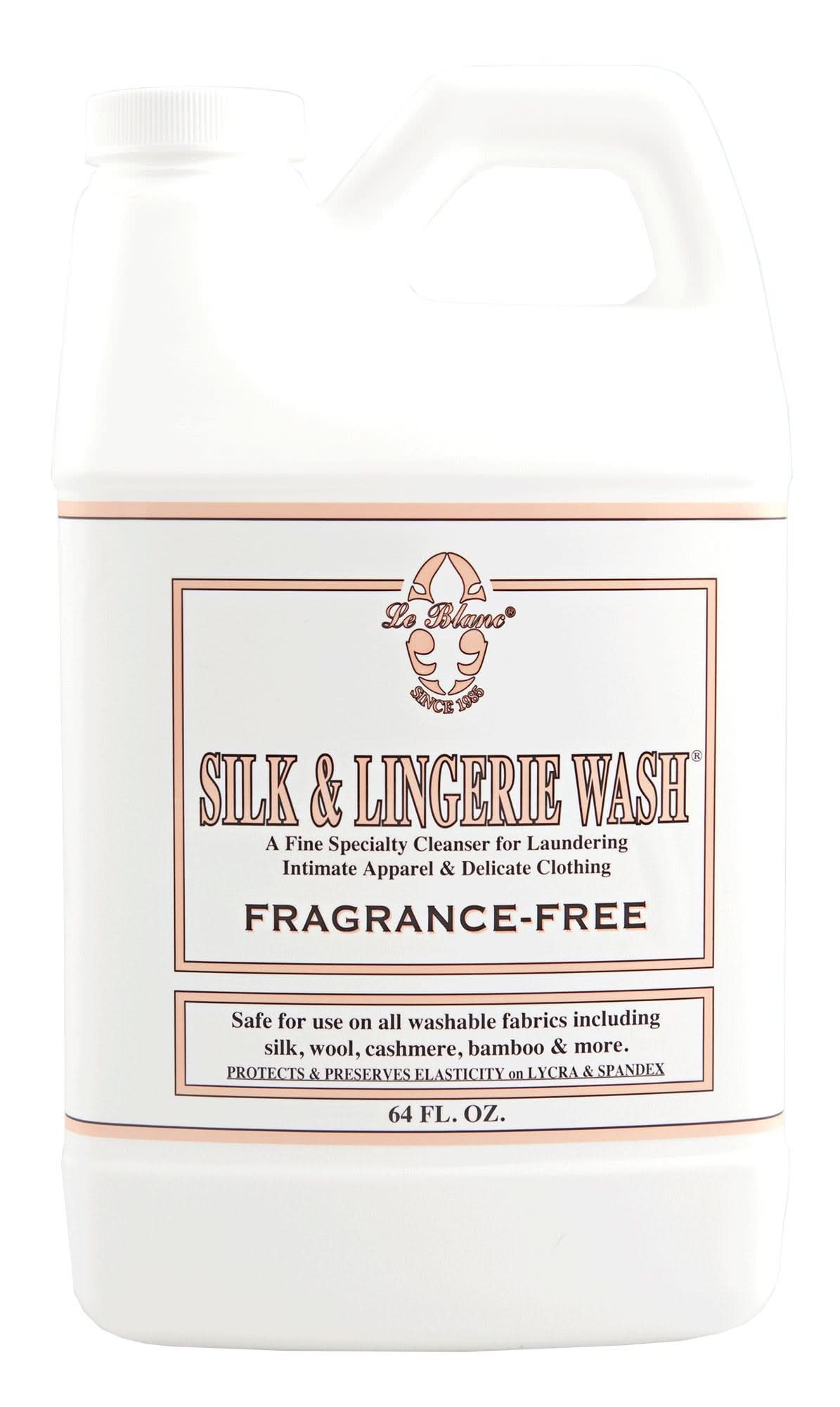 64 oz bottle of Le Blanc Fragrance-Free Silk & Lingerie Wash for delicate fabrics