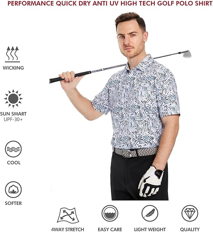 Men's Striped Performance Golf Polo Shirt - Moisture-Wicking
