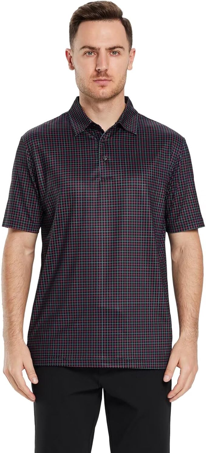Men's Striped Performance Golf Polo Shirt Moisture Wicking Dry Fit