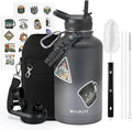 64 oz Insulated Water Bottle with Straw (Cold for 48 Hrs), Half Gallon Stainless Steel Triple Wall Vacuum Sports Water Jug, Leakproof Hydro Cup Flask with Straw Spout Lids & DIY Stickers