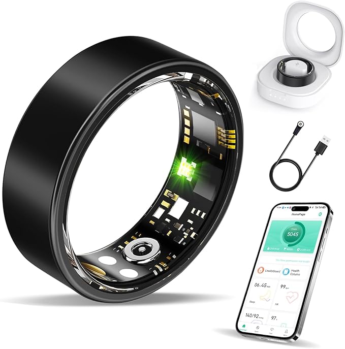 Smart Ring Health Tracker, Fitness Sleep and Heart Rate Monitor Smart Ring, Waterproof Bluetooth Fitness Tracker Ring IPX68 Waterproof (Black, 11)