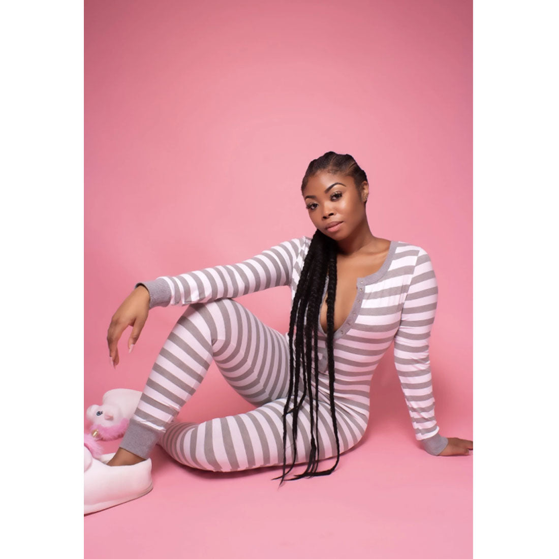 Autumn V-neck Striped Long-Sleeved Pajama Set