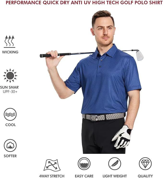 Men's Striped Performance Golf Polo Shirt Moisture Wicking Dry Fit