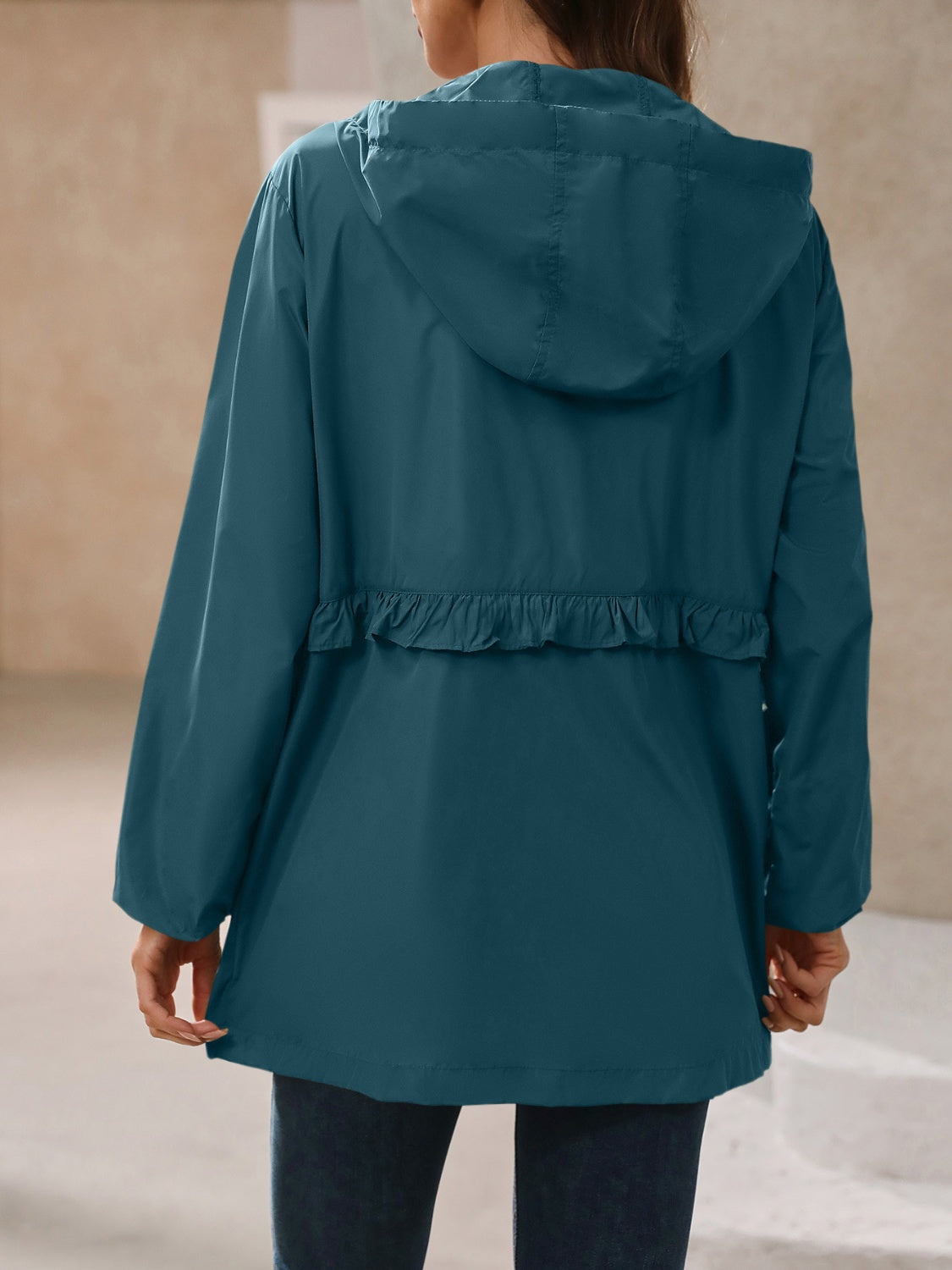 Women's Waterproof Hooded Windbreaker Jacket with Waist Detail - Image 20