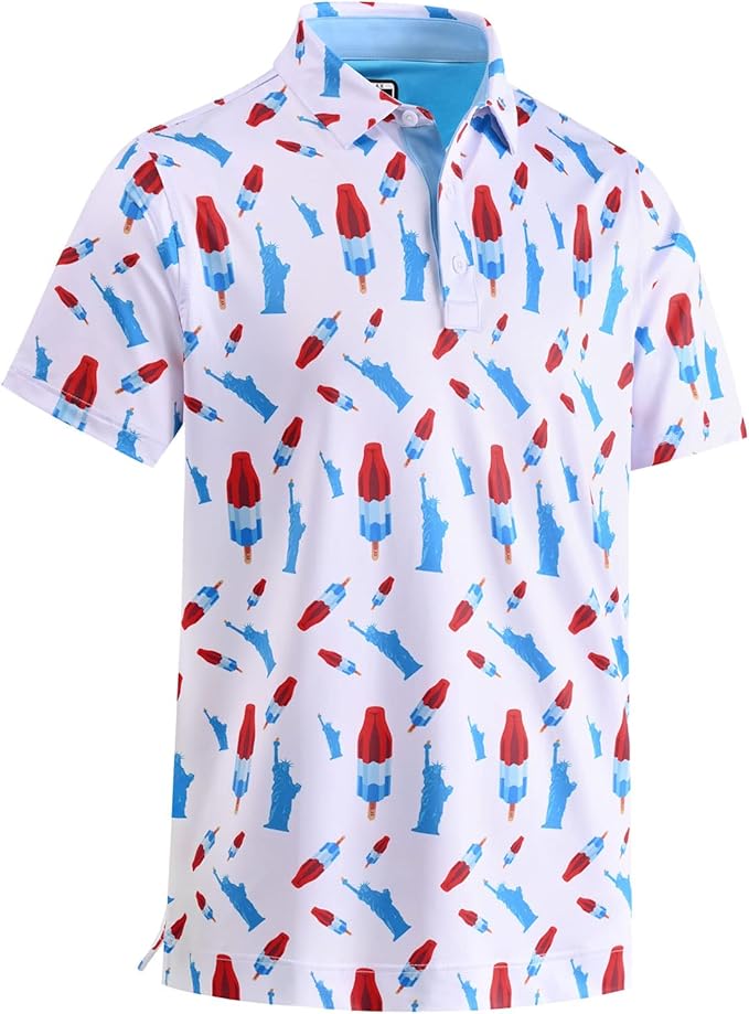 Men's Quick Dry Performance Polo Shirt - Athletic Print Golf Top