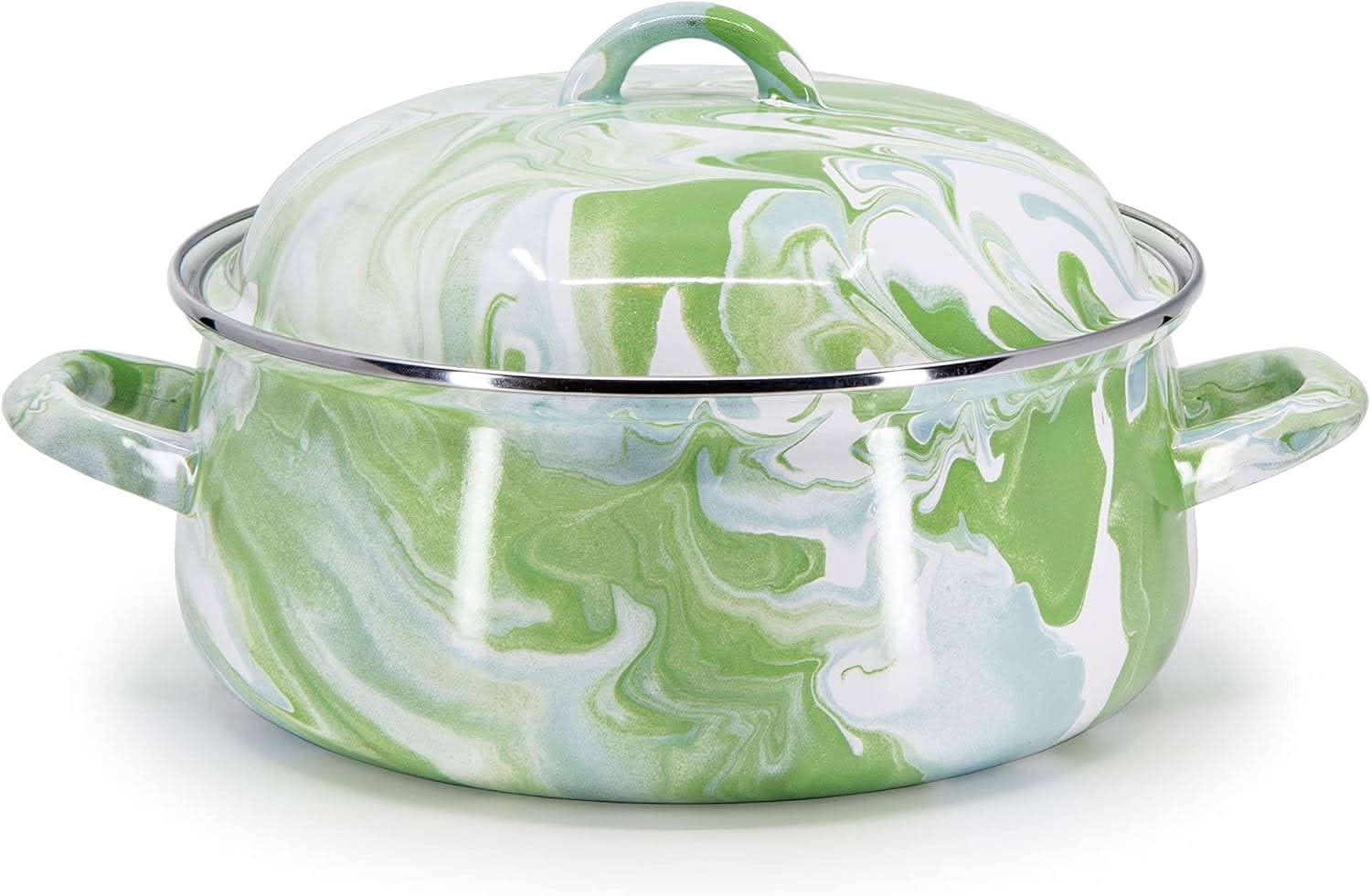 Golden Rabbit Modern Monet enamelware Dutch oven with artistic watercolor design