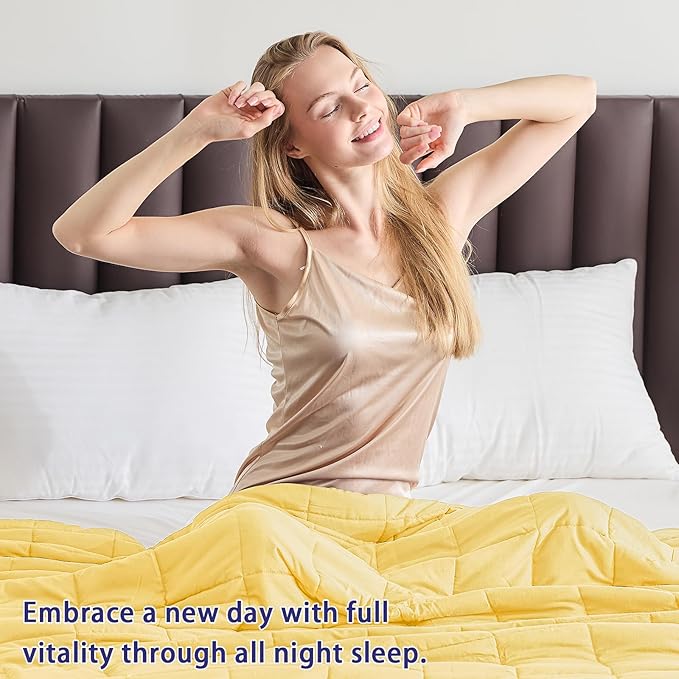 yescool Weighted Blanket for Adults (25 lbs, 60" x 80", Yellow) Cooling Heavy Blanket for Sleeping Perfect for 240-260 lbs, Queen Size Breathable Blanket with Premium Glass Bead, Machine Washable