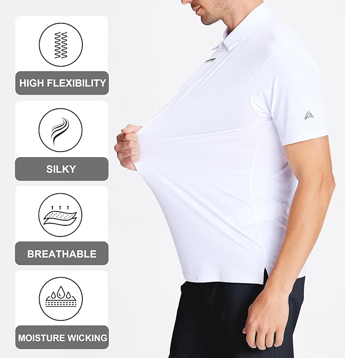 Men's Jacquard Golf Polo Shirt Moisture Wicking Performance Top White
