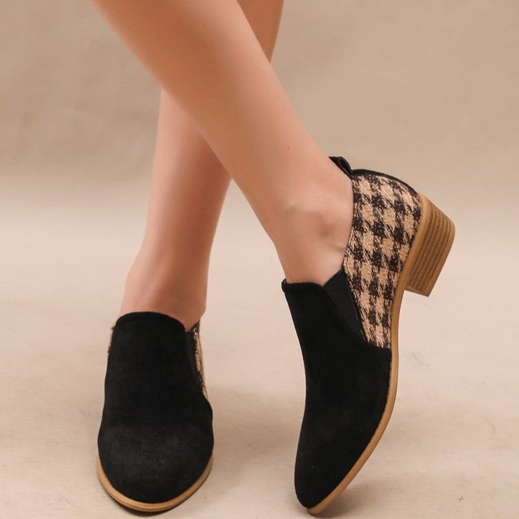 Women's Houndstooth Slip-On Mid Block Heels Round Toe Dress Shoes - Image 5