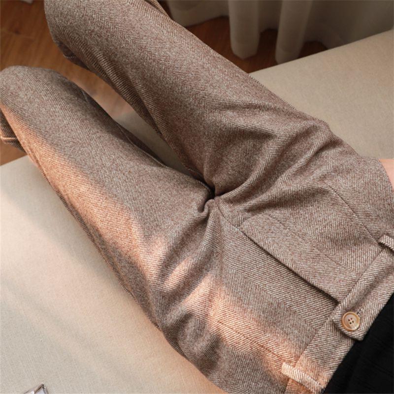 Women's Herringbone Wool-Like Tapered Trousers Ankle Length Pants - Image 7