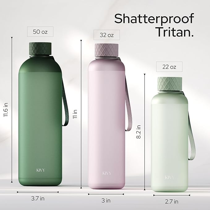 KIVY Large Water Bottle 50oz [Lightweight & Shatterproof] Fits Backpack & Cupholder for Travel, Sports, School - Black water bottle no straw - 1.5 Liter water bottles - 50oz Water bottle