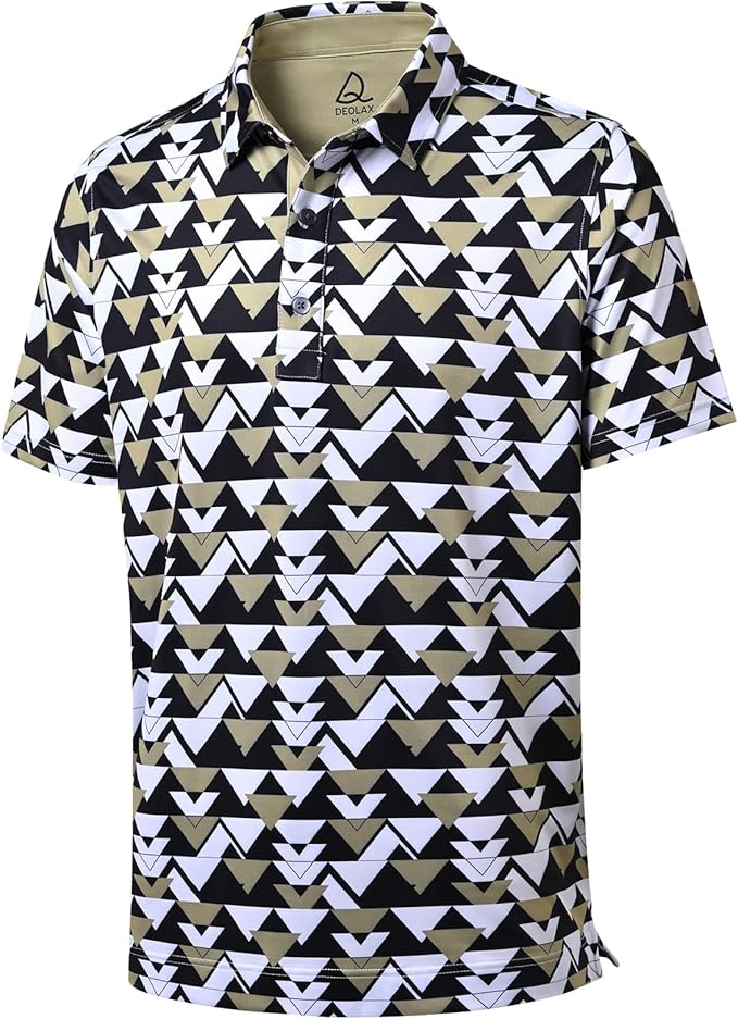 Men wearing a stylish printed short-sleeve performance golf polo shirt