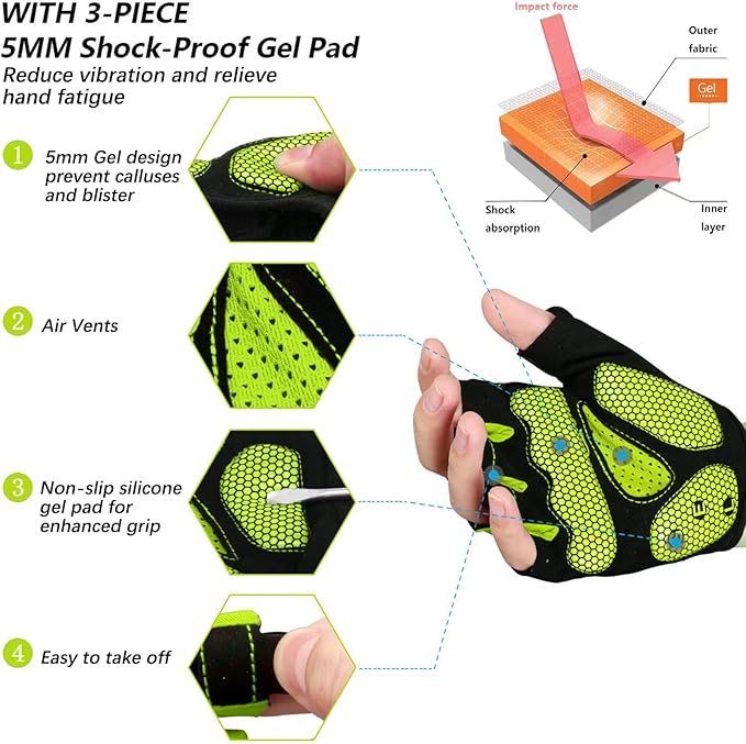 MOREOK Cycling Gloves Bike Gloves for Men/Women-[5MM Gel Pad] Half Finger Bicycle Biking Gloves for Cycling/Weight Lifting/Gym/Motorcycle/Rowing/Outdoor Sports