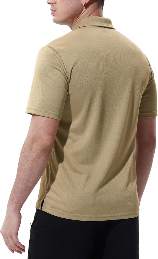 Men's Short Sleeve Quick Dry Polo Shirt with Chest Pocket for Golf