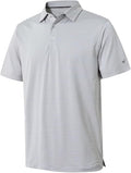 Men's striped moisture-wicking golf polo shirt with a button closure and no-curl collar