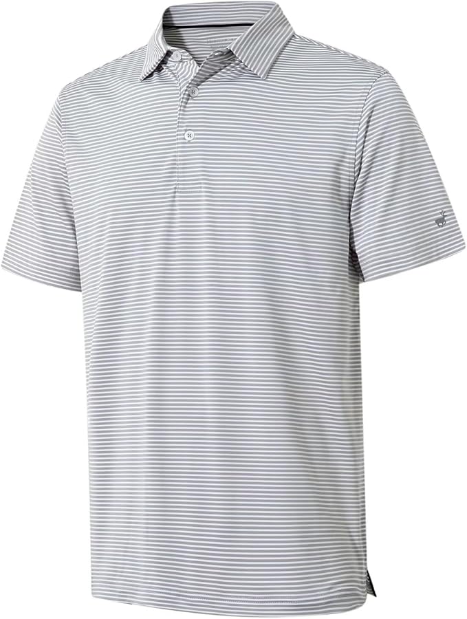 Men's Ironwave Fitness performance golf polo in a striped, two-tone moisture-wicking fabric.