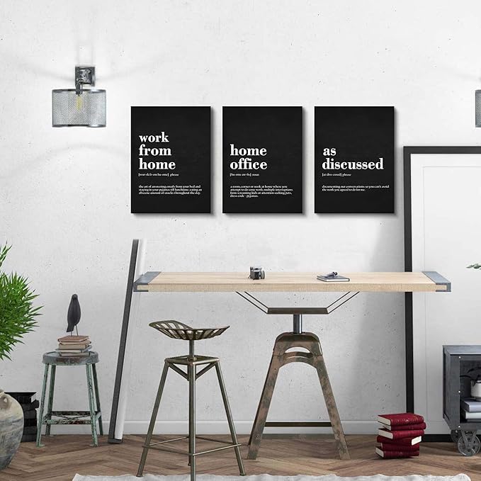Framed Office Decor Canvas Wall Art Positive Quote - Office Black Large Wall Art, Quotes Poster, Positive Motivational Artwork Set of 3 Prints, Inspirational Wall Art Painting