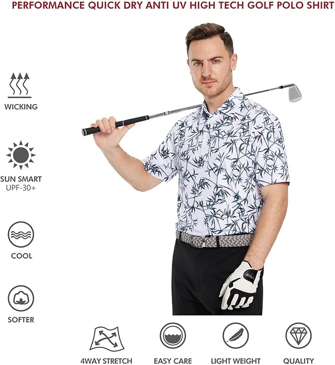 Men's Striped Performance Golf Polo Shirt Moisture Wicking Dry Fit