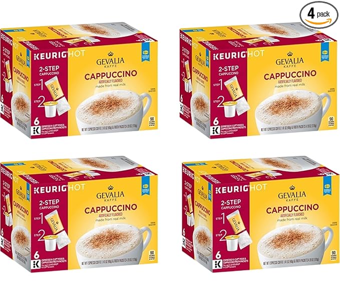 Gevalia Cappuccino Keurig K Cup Pods with Froth Packets 5.98oz (24 Count, 4 Boxes)