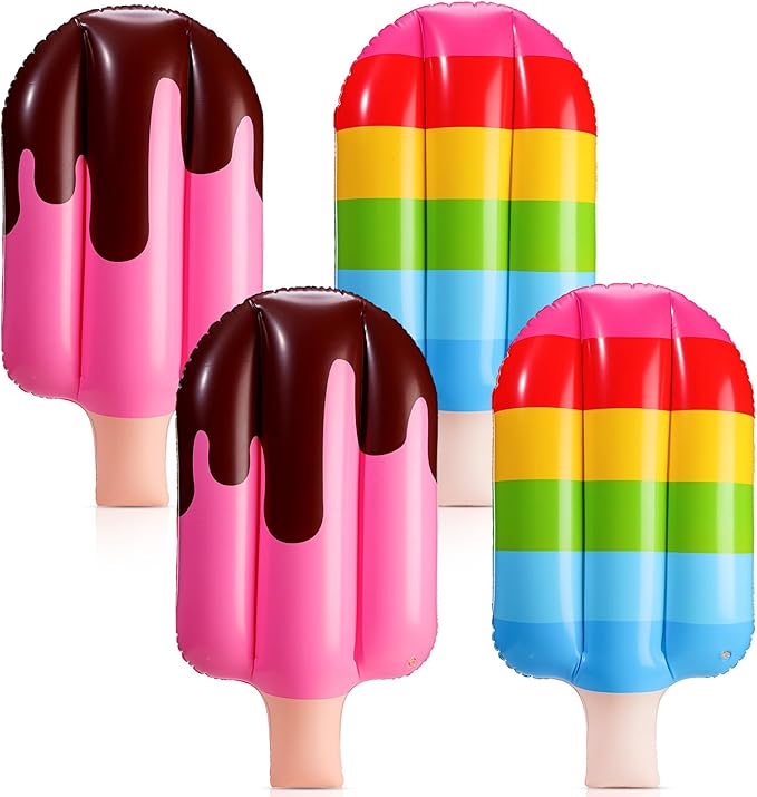 4 Pcs 36 Inch Inflatable Ice Cream Blow up Rainbow Ice Cream Inflatable Summer Decorations for Summer Pool Beach Birthday Party Decor