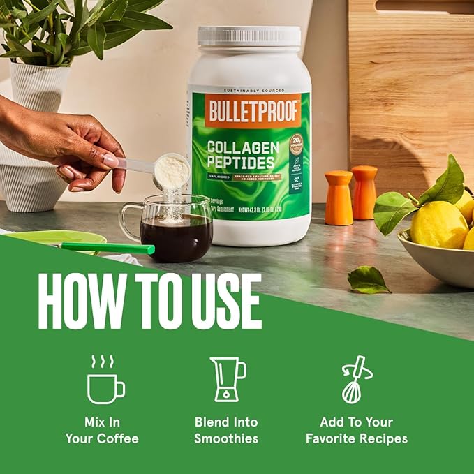 Bulletproof Unflavored Collagen Peptides Powder, 42.3 Ounces, Grass-Fed Collagen Protein and Amino Acids for Skin, Bones and Joints