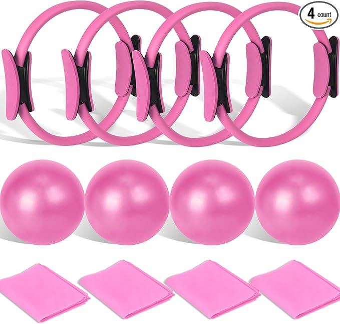 Pilates Ring and Ball Set Bulk, Pilates Equipment with 12 Inch Pilates Circle Rings, Small Yoga Balls, Resistance Bands, Pilate Essential Kit Bulk for Home Workouts Women, Pilates & Yoga Studio