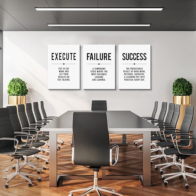 Inspirational Print - Framed Canvas Wall Art Success Quote, Office Wall Art, gift for boss, Positive Motivational Prints, Execute Failure Success Poster (D-3pcs,12x16inchx3pcs)