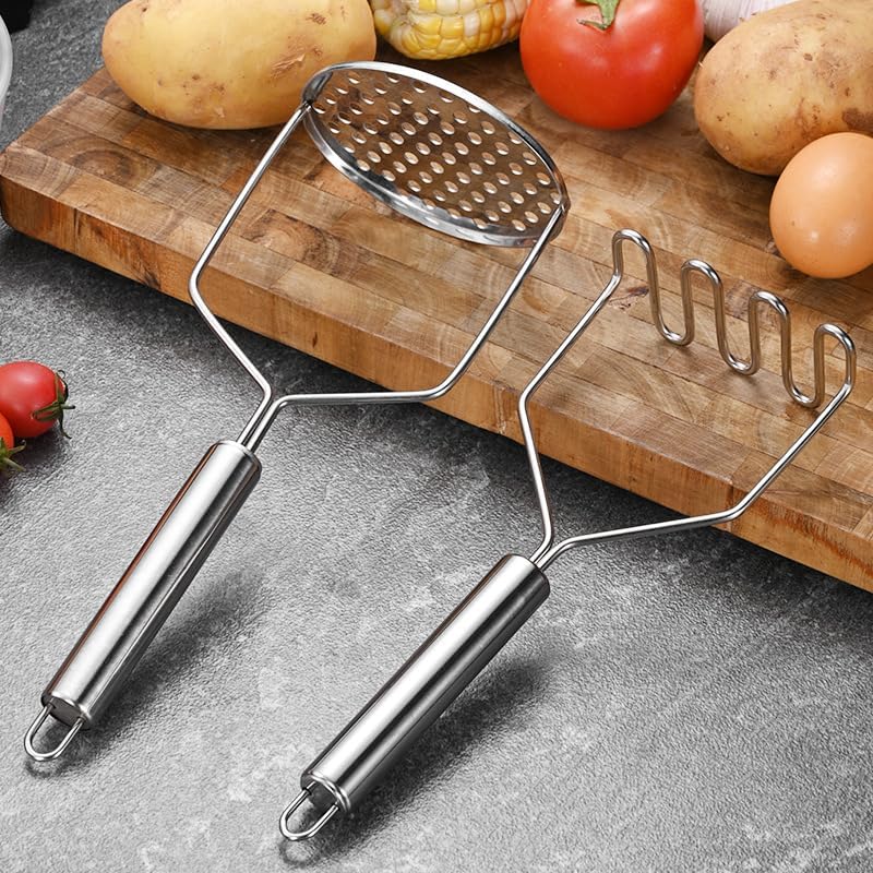 Stainless Steel Potato Masher, Wavy Design Manual Potato Ricer, Heavy Duty Food